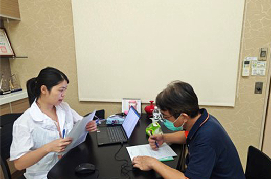 Medical personnel come to the factory to provide services